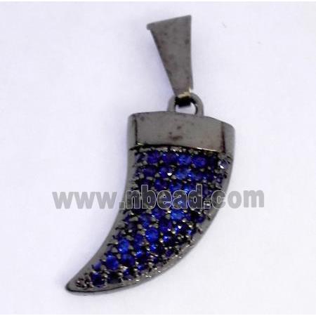 Copper pendant paved zircon, cattle horn, black plated