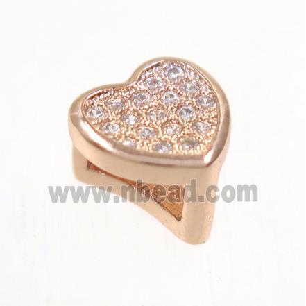 copper Heart bead paved zircon, rose gold