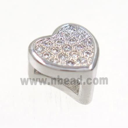 copper Heart bead paved zircon, platinum plated