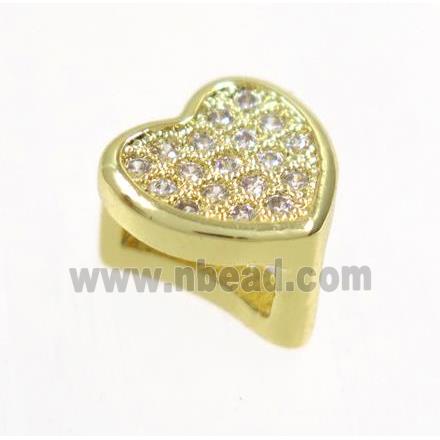 copper Heart bead paved zircon, gold plated