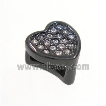 copper Heart bead paved zircon, black plated