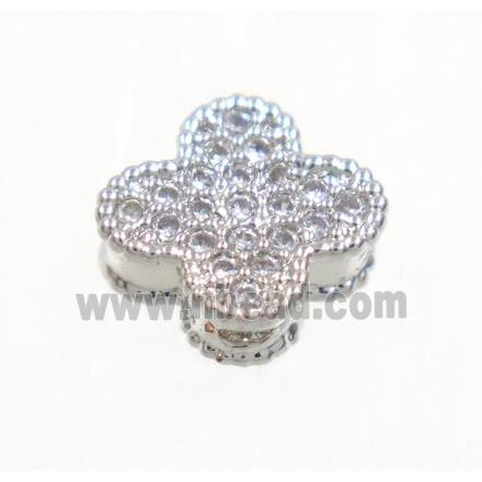 copper four-leaf Clover bead paved zircon, platinum plated