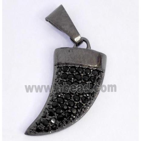 Copper pendant paved zircon, cattle horn, black plated