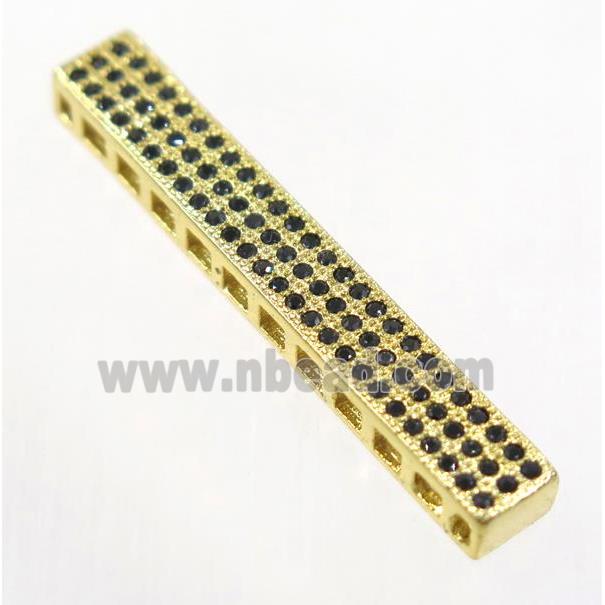 copper tube beads paved black zircon, gold plated