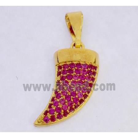 Copper pendant paved zircon, cattle horn, gold plated