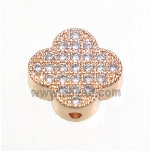 copper four-leaf Clover beads paved zircon, rose gold