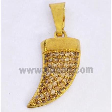 Copper pendant paved zircon, cattle horn, gold plated