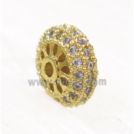 copper rondelle beads paved zircon, gold plated