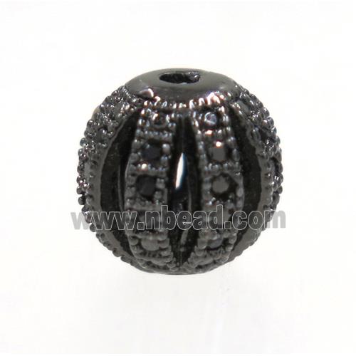 round Watermelon copper beads pave zircon, black plated