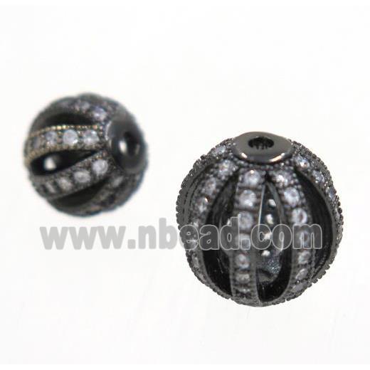 round Watermelon copper beads pave zircon, black plated