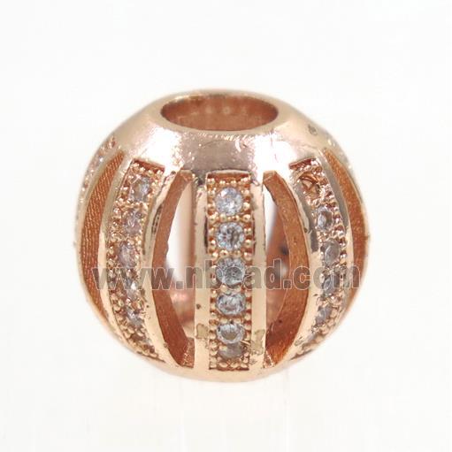 round Watermelon copper beads pave zircon, rose gold