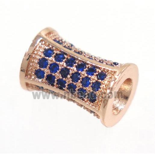 copper bamboo beads paved blue zircon, rose gold