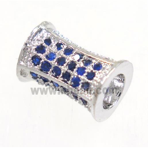 copper bamboo beads paved blue zircon, platinum plated