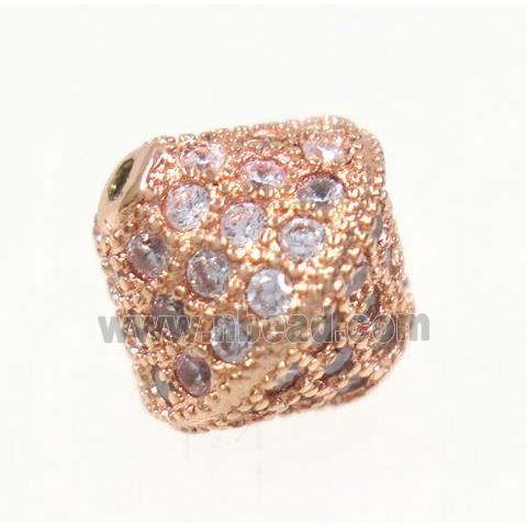 copper bicone beads paved zircon, rose gold