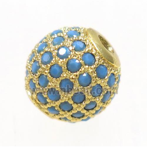 round copper beads paved zircon, gold plated