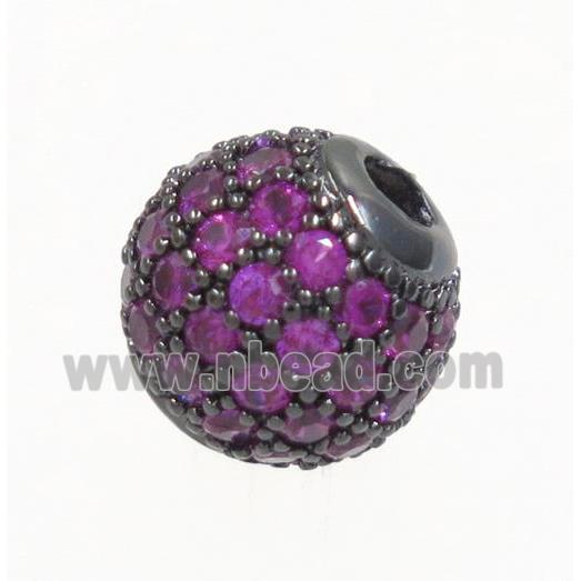 round copper beads paved hotpink zircon, black plated