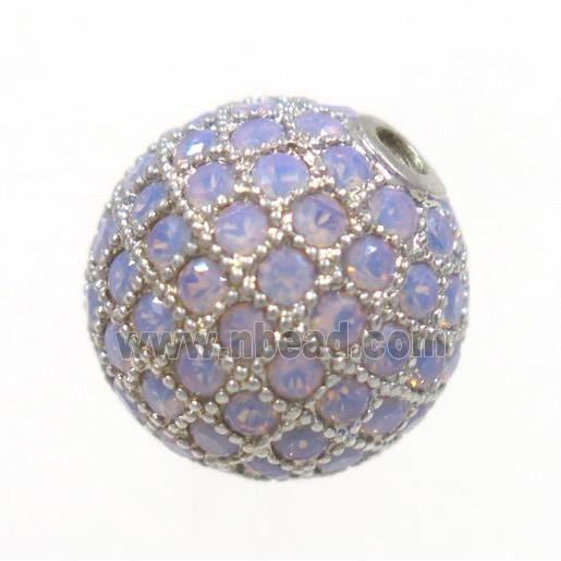 round copper beads paved zircon, platinum plated
