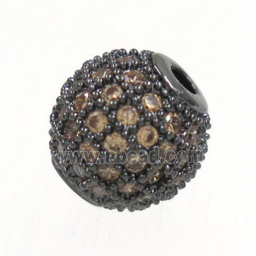 round copper beads paved zircon, black plated