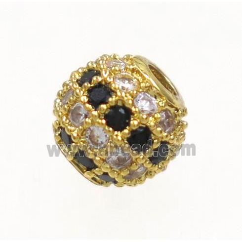 round copper bead paved zircon, gold plated