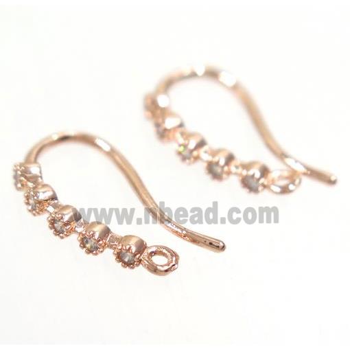 copper earring hook paved zircon, rose gold