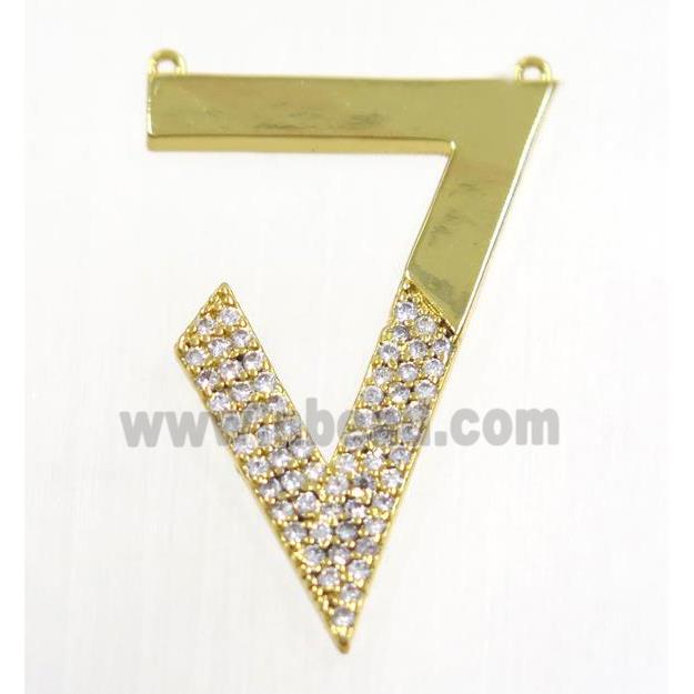 copper triangle pendant paved zircon with 2loops, gold plated