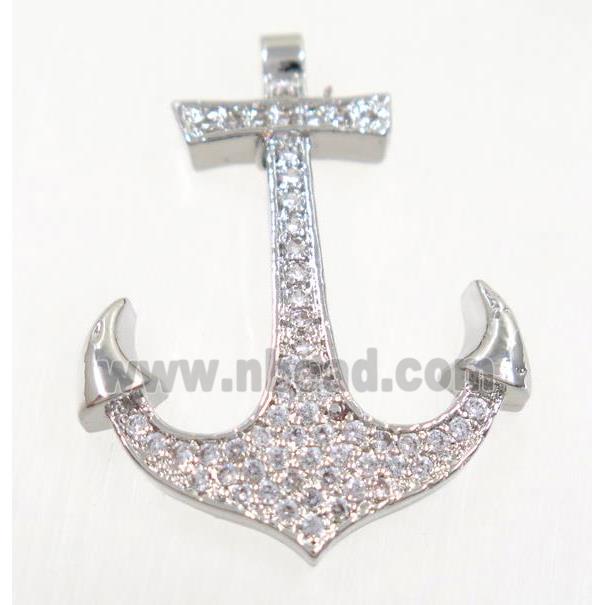copper anchor pendant paved zircon, platinum plated
