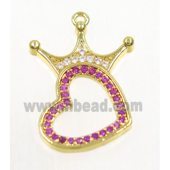 copper crown heart pendant paved zircon, gold plated