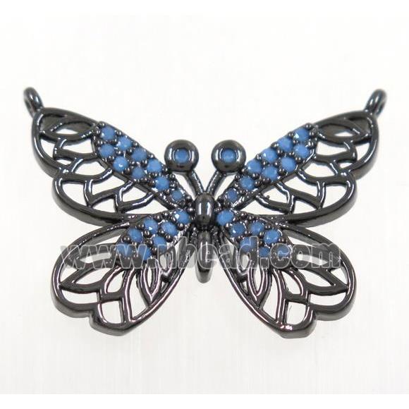 copper butterfly pendant paved zircon with 2loops, black plated