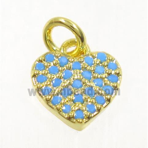 copper Heart pendant paved zircon, gold plated, turq