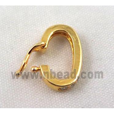 Zircon copper clasp bead, gold plated