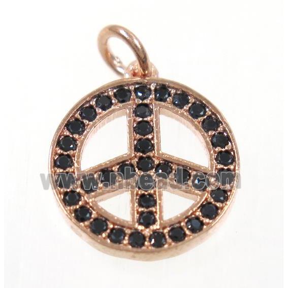 copper Peace Sign pendant paved zircon, rose gold