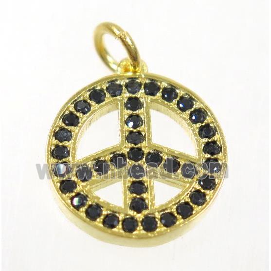 copper Peace Sign pendant paved zircon, gold plated