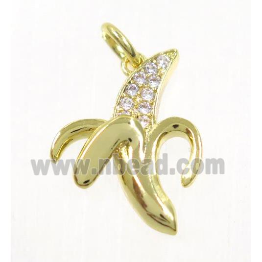 copper Banana pendant paved zircon, gold plated