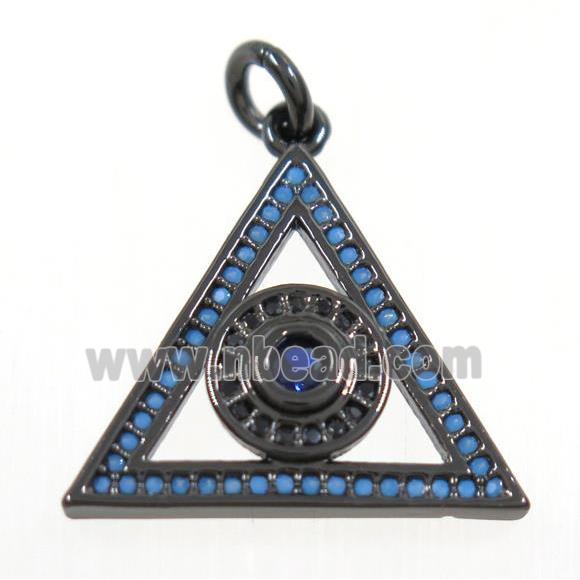 copper Triangle pendant paved zircon with evil eye, black plated