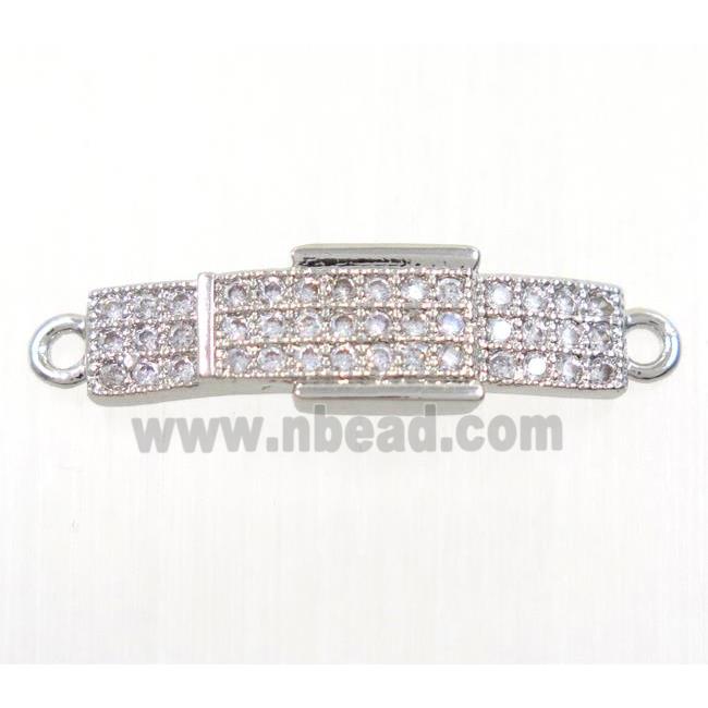 copper Buckle connector paved zircon, platinum plated