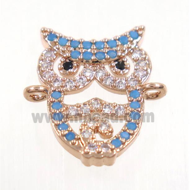copper Owl connector paved zircon, rose gold