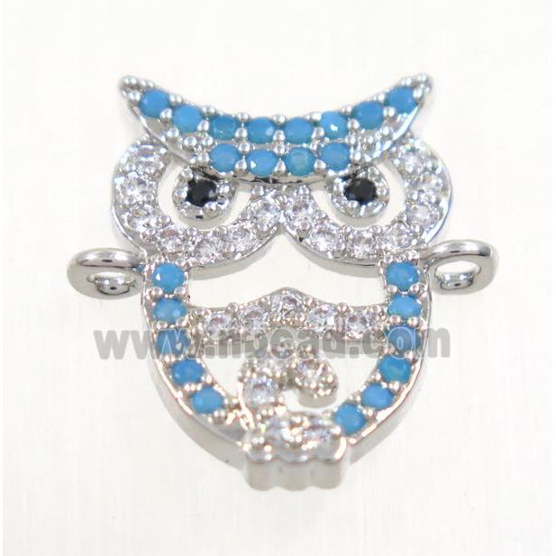 copper Owl connector paved zircon, platinum plated