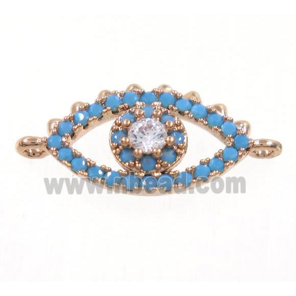copper Evil Eye connector paved zircon, rose gold, turq