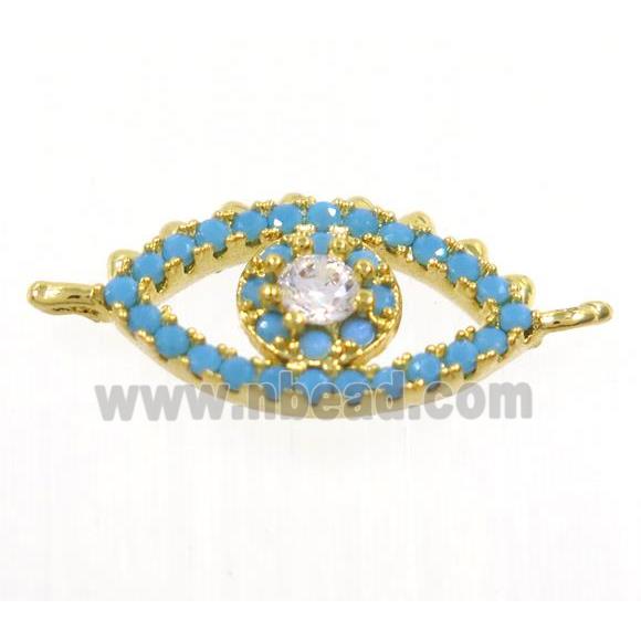 copper Evil Eye connector paved zircon, gold plated, turq