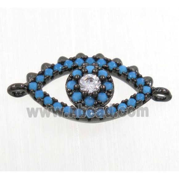 copper Evil Eye connector paved zircon, black plated, turq
