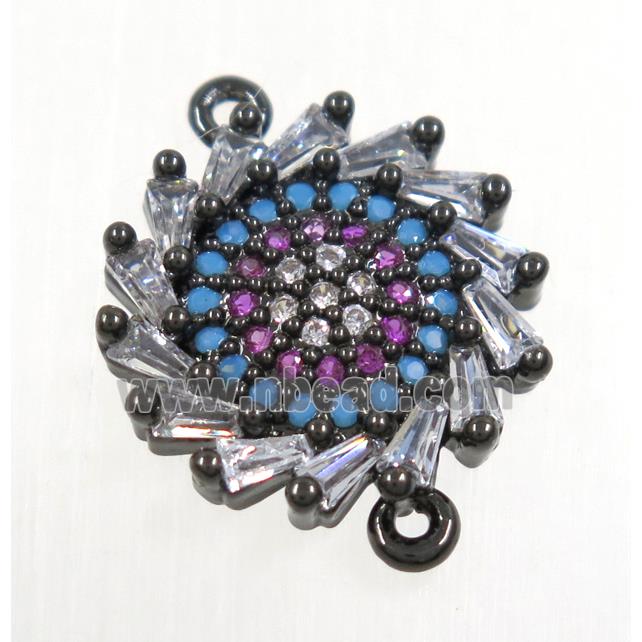 copper sunflower connector paved zircon, black plated