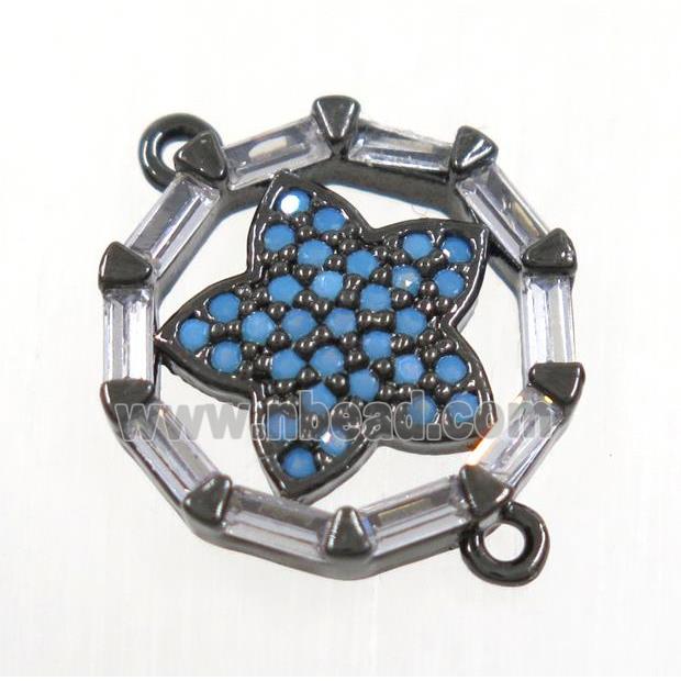 copper circle connector paved zircon with star, black plated