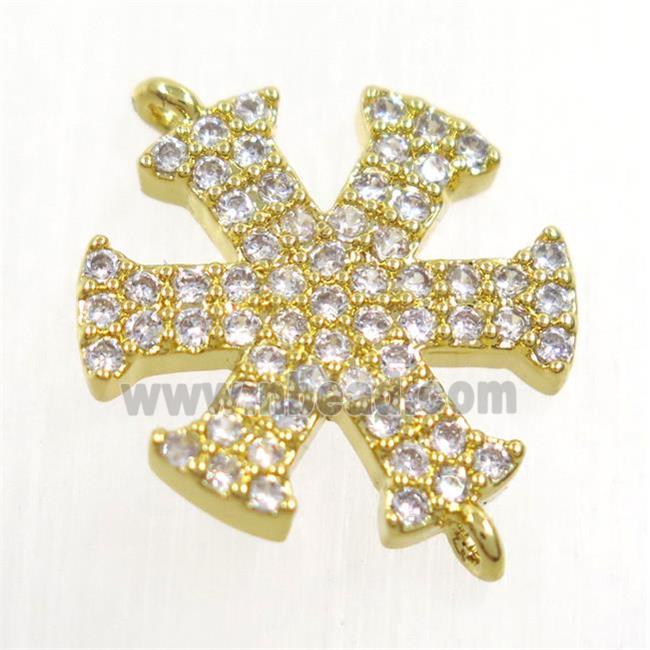 copper snowflake connector paved zircon, gold plated
