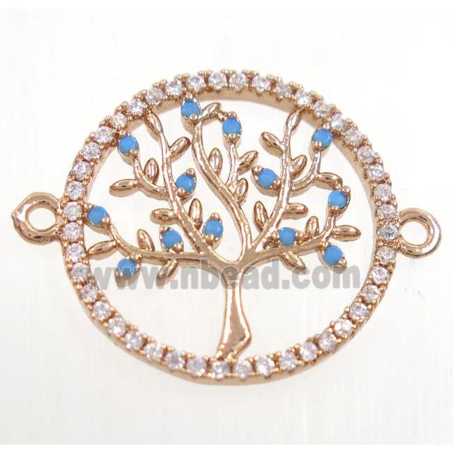 tree of life connector paved zircon, copper, rose gold