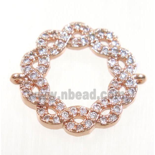 copper wreath connector paved zircon, rose gold