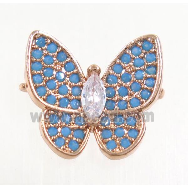 copper butterfly connector paved zircon, turq, rose gold
