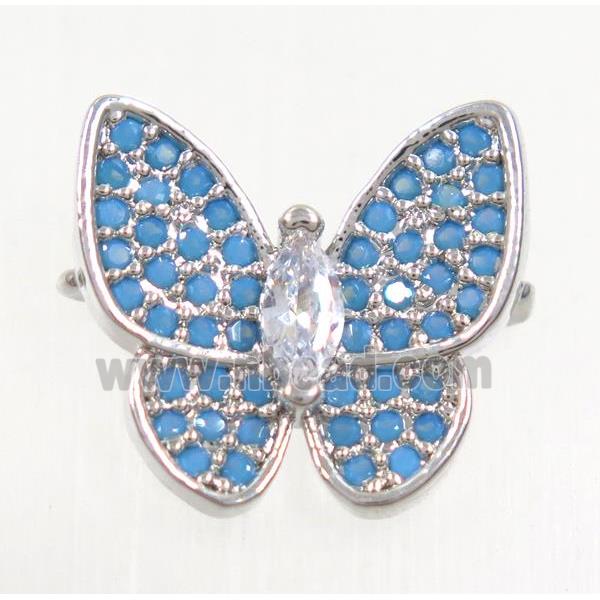 copper butterfly connector paved zircon, turq, platinum plated