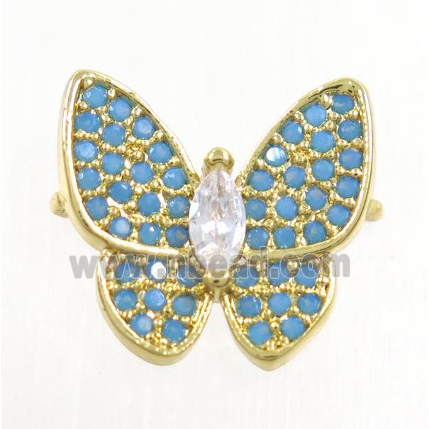 copper butterfly connector paved zircon, turq, gold plated