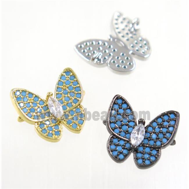 copper butterfly connector paved zircon, turq, mix color