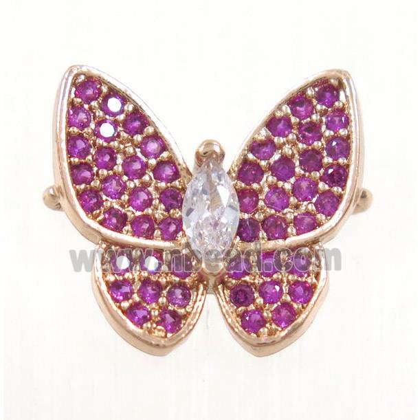 copper butterfly connector paved hotpink zircon, rose gold
